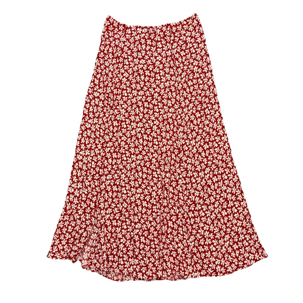 Reformation Zoe Floral Midi Skirt Side Slit Red Size 0 Dainty Feminine Romantic